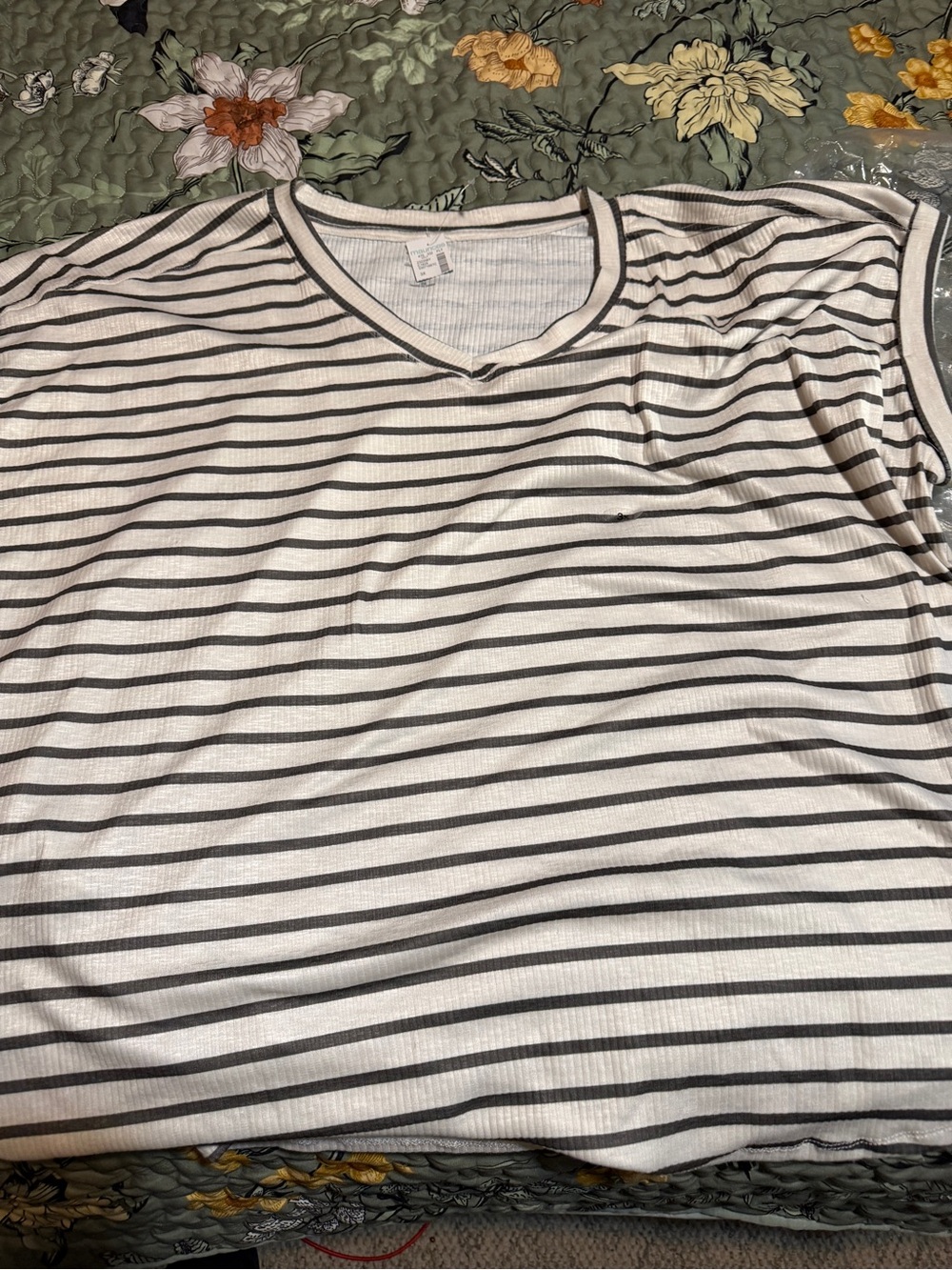 Maurices White and Gray Striped V-Neck Womens Top